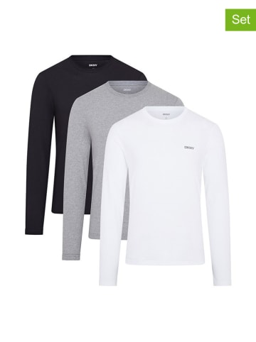 DKNY 3er-Set: Longsleeves in Weiß/ Grau/ Schwarz