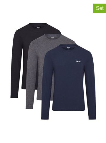 DKNY 3er-Set: Longsleeves in Dunkelblau/ Anthrazit/ Schwarz