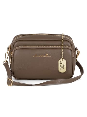 Anna Morellini Leder-Umhängetasche "Tabita" in Taupe - (B)22 x (H)15 x (T)10 cm