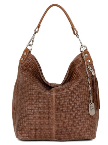 Anna Morellini Leren schoudertas "Adelfina" lichtbruin - (B)33 x (H)31 x (D)16 cm