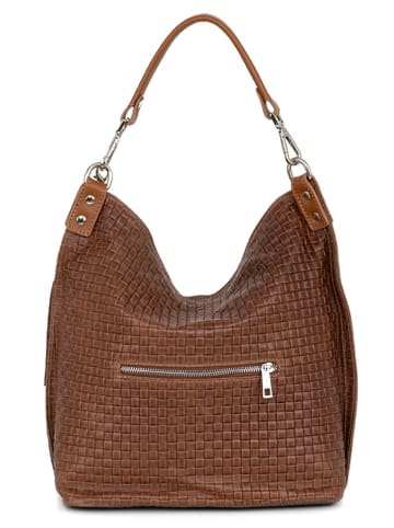 Anna Morellini Leder-Schultertasche "Adelfina" in Hellbraun - (B)33 x (H)31 x (T)16 cm