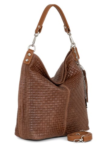 Anna Morellini Leder-Schultertasche "Adelfina" in Hellbraun - (B)33 x (H)31 x (T)16 cm