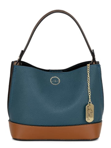 Anna Morellini Leder-Schultertasche "Letteria" in Blau/ Hellbraun - (B)23 x (H)21 x (T)10 cm