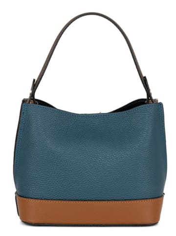 Anna Morellini Leder-Schultertasche "Letteria" in Blau/ Hellbraun - (B)23 x (H)21 x (T)10 cm