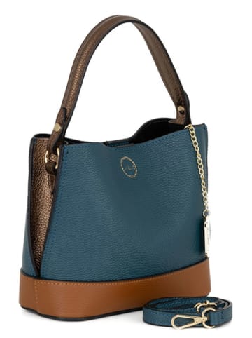 Anna Morellini Leder-Schultertasche "Letteria" in Blau/ Hellbraun - (B)23 x (H)21 x (T)10 cm