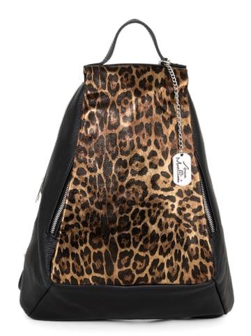 Anna Morellini Leren rugzak "Maurizia" zwart/lichtbruin - (B)32 x (H)37 x (D)14 cm