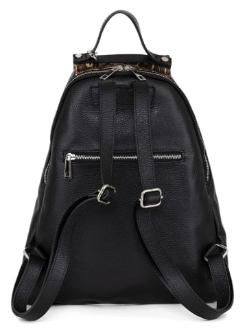 Anna Morellini Leren rugzak "Maurizia" zwart/lichtbruin - (B)32 x (H)37 x (D)14 cm