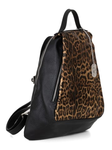 Anna Morellini Leren rugzak "Maurizia" zwart/lichtbruin - (B)32 x (H)37 x (D)14 cm