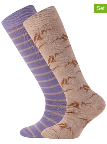 ewers 2er-Set: Kniestrümpfe in Lila/ Beige