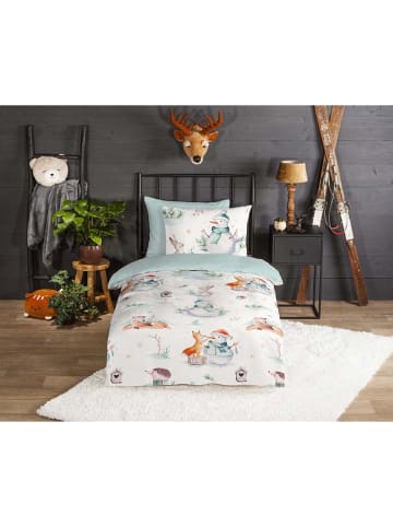 Good Morning Flanellen beddengoedset "Magicwinter" wit/mintgroen