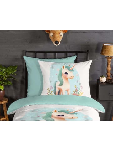 Good Morning Flanell-Bettwäsche-Set "One" in Weiß/ Mint