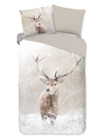 Good Morning Komplet pościeli flanelowej "Snowydeer" w kolorze beżowym
