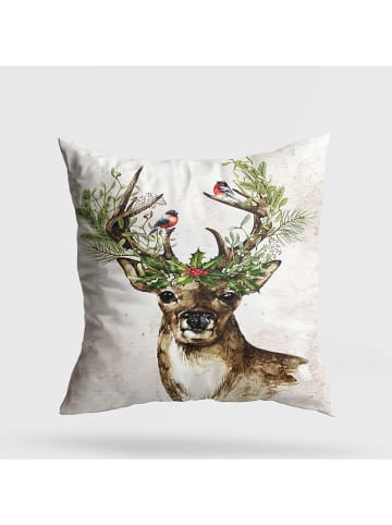 ABERTO DESIGN Kussen wit/lichtbruin/groen