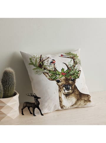 ABERTO DESIGN Kussen wit/lichtbruin/groen