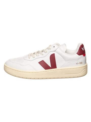 Veja Leder-Sneakers "V 90" in Weiß/ Rot