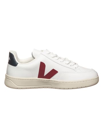 Veja Leder-Sneakers "V 12" in Weiß/ Dunkelblau/ Rot
