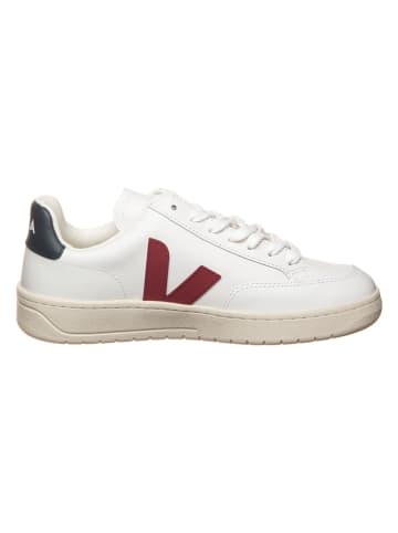 Veja Leder-Sneakers "V 12" in Weiß/ Dunkelblau/ Rot