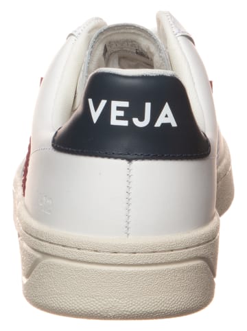 Veja Leder-Sneakers "V 12" in Weiß/ Dunkelblau/ Rot