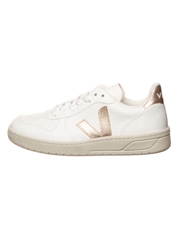 Veja Skórzane sneakersy "V 10" w kolorze złoto-białym