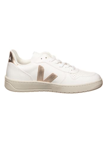 Veja Skórzane sneakersy "V 10" w kolorze złoto-białym