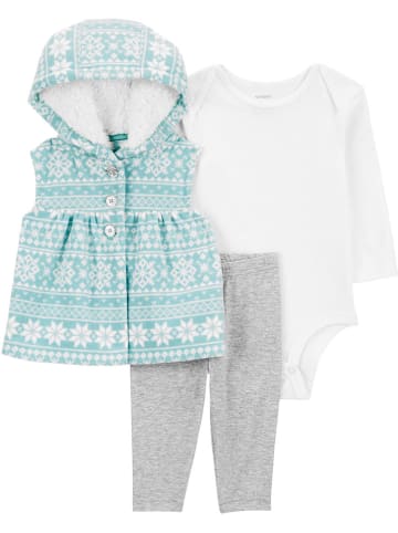carter's 3tlg. Outfit in Hellblau/ Weiß/ Grau
