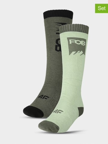 4F 2er-Set: Ski-/Snowboardsocken in Grün/ Khaki