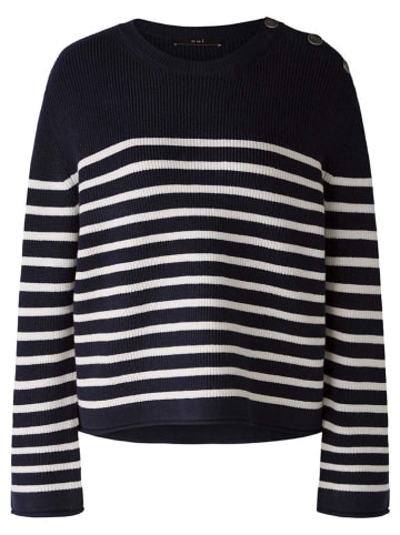 Oui Pullover in Dunkelblau/ Weiß