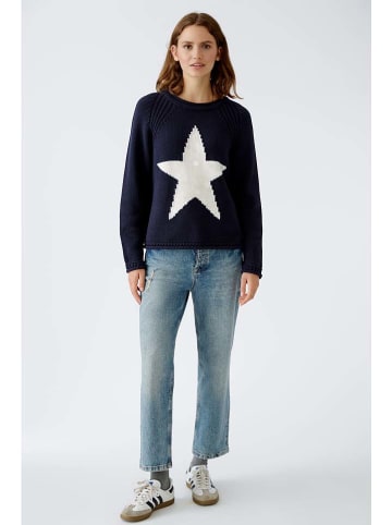 Oui Pullover in Dunkelblau/ Weiß