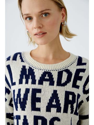 Oui Pullover in Creme/ Dunkelblau