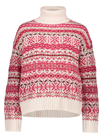 Oui Rollkragenpullover in Creme/ Rot