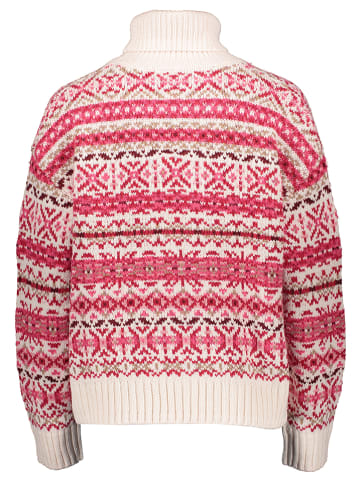 Oui Rollkragenpullover in Creme/ Rot