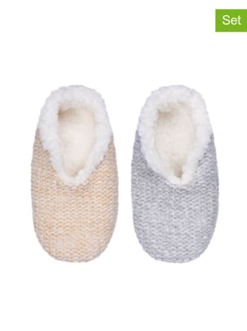 camano 2er-Set: Hausschuhe in Grau/ Beige