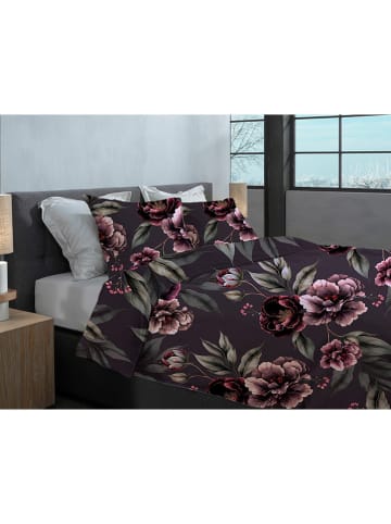 HNL Flanellen beddengoedset "Romee" antraciet/paars