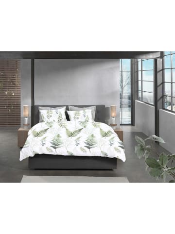 HNL Flanellen beddengoedset "Zeno" wit/groen