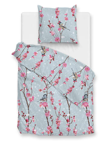 HNL Flanell-Bettwäsche-Set "Milena" in Hellblau/ Rosa