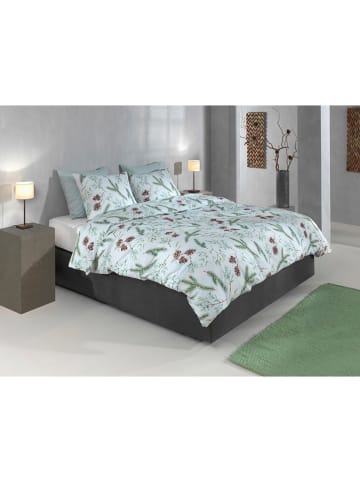 HNL Flanellen beddengoedset "Pino" wit/groen