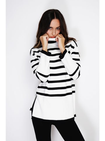 C& Jo Rollkragenpullover in Weiß/ Schwarz