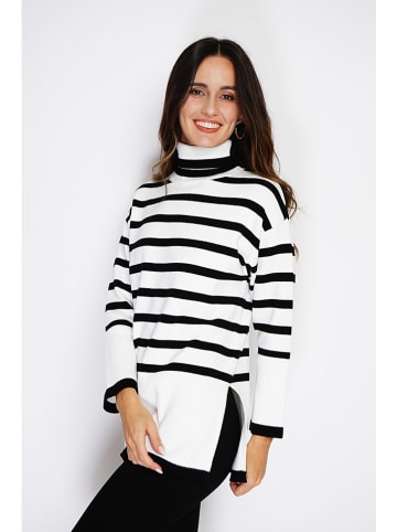 C& Jo Rollkragenpullover in Weiß/ Schwarz