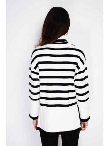 C& Jo Rollkragenpullover in Weiß/ Schwarz