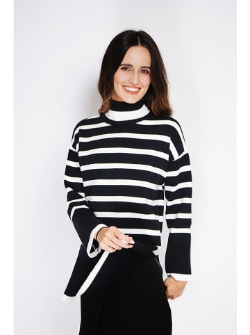 C& Jo Rollkragenpullover in Schwarz/ Weiß