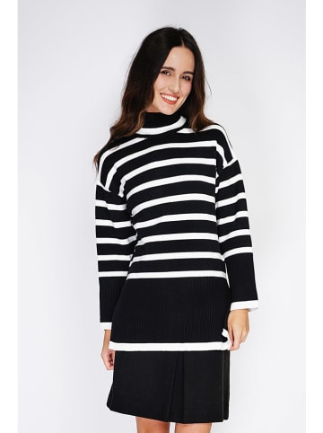C& Jo Rollkragenpullover in Schwarz/ Weiß