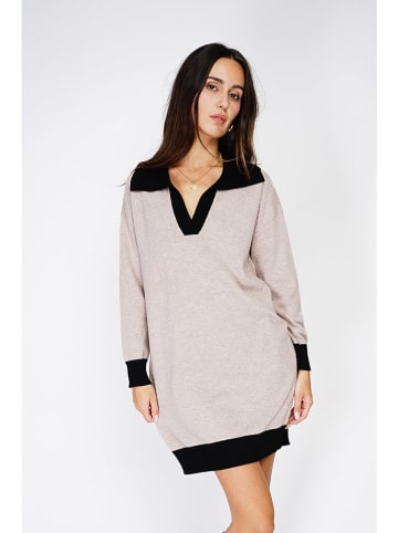 C& Jo Strickkleid in Beige/ Schwarz