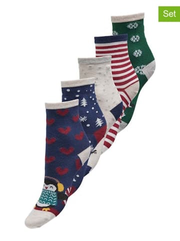 ONLY 5er-Set: Socken in Dunkelblau/ Grau/ Grün