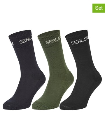 SEALSKINZ 3er-Set: Funktionssocken "Suffield" in Schwarz/ Anthrazit/ Khaki