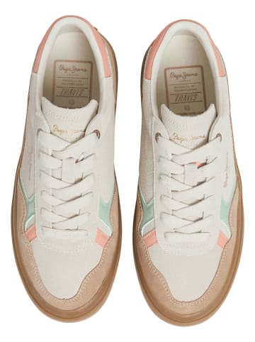 Pepe Jeans FOOTWEAR Skórzane sneakersy "Travis Retro" w kolorze beżowym