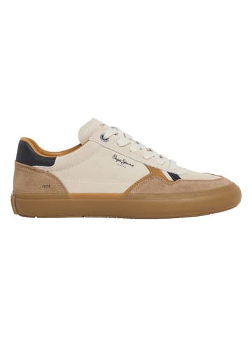 Pepe Jeans FOOTWEAR Leder-Sneakers "Travis Retro" in Creme/ Hellbraun