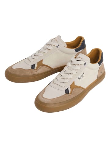 Pepe Jeans FOOTWEAR Leder-Sneakers "Travis Retro" in Creme/ Hellbraun