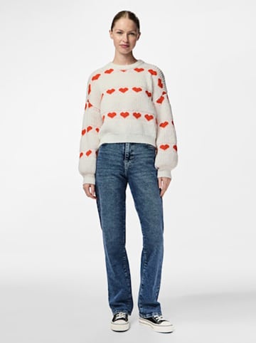 Pieces Pullover in Weiß/ Rot