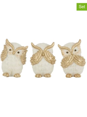 J Line Figurki dekoracyjne (3 szt.) "Owl" w kolorze złoto-białym - 10,5 x 15 x 9,5 cm