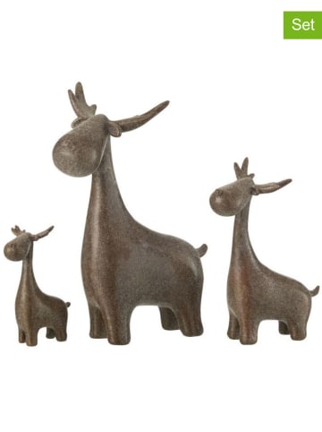 J Line Figurki dekoracyjne (3 szt.) "Deer" w kolorze brązowym